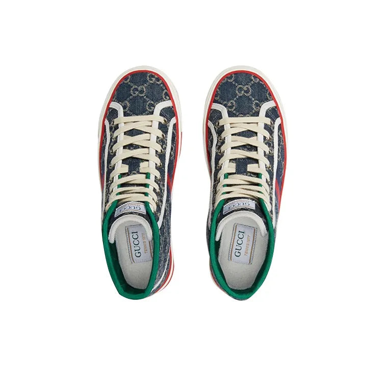 GUCCI TENNIS 1977 HIGH TOP DENIM GG PRINT WOMEN'S