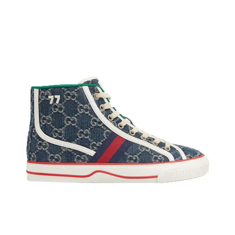 GUCCI TENNIS 1977 HIGH TOP DENIM GG PRINT WOMEN'S