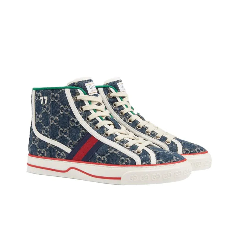 GUCCI TENNIS 1977 HIGH TOP DENIM GG PRINT WOMEN'S